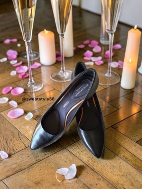 ROCKPORT Black Pointed Leather Pumps, 2 Inch Heel WEDDING READY